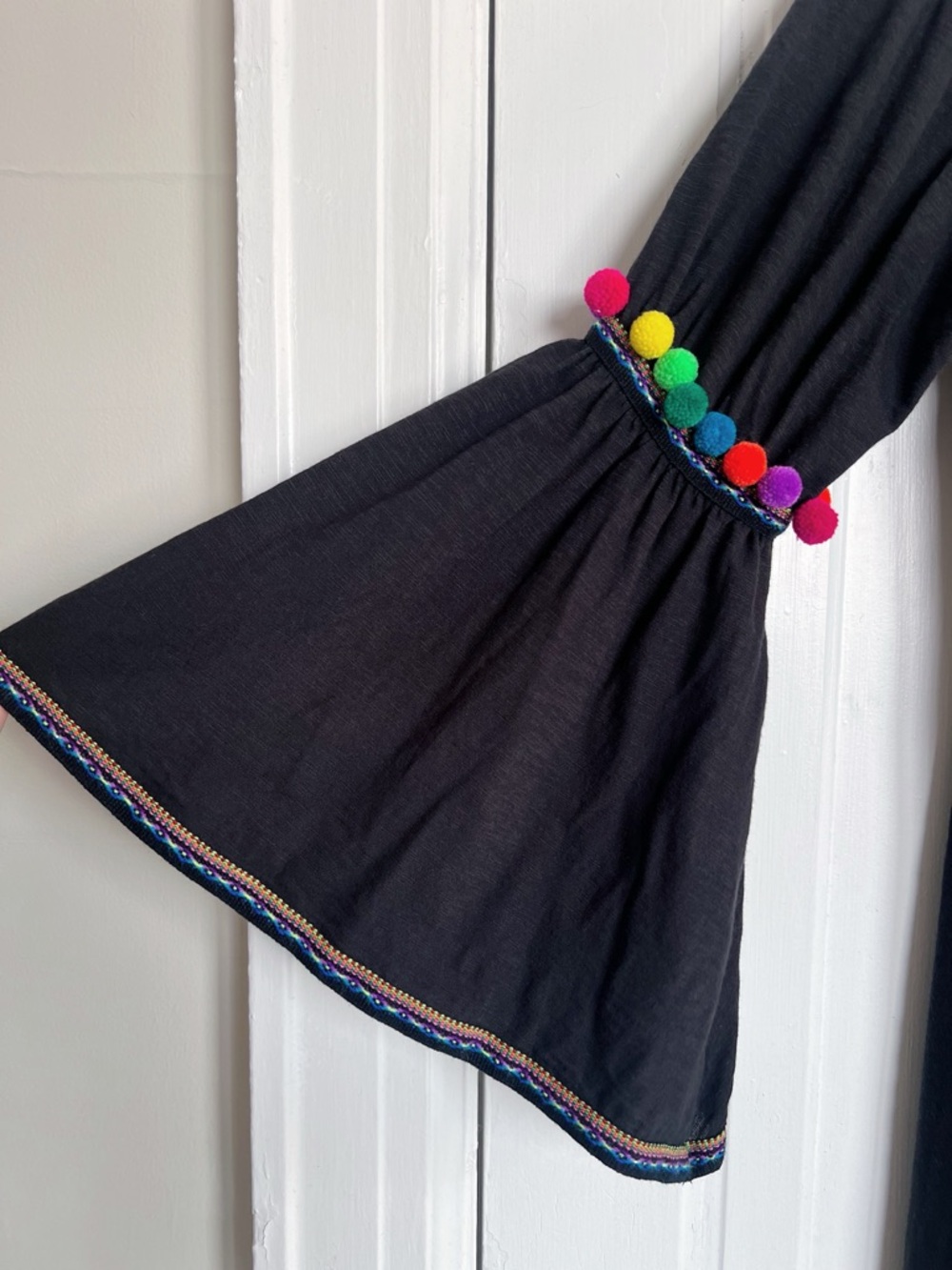 pitusa • Gypsy Dress black maxi kaftan cover up pom pom embroidered off shoulder - Picture 5 of 8